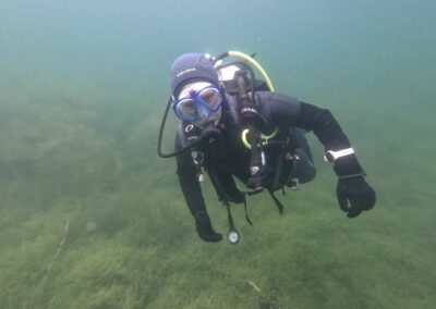 Taucher während eines Tauchgangs unterwegs im Geiseltalsee